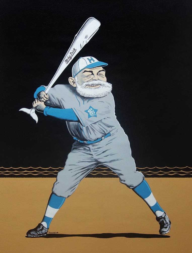2018 Hemingway at bat acrylic on canvas 40x30in