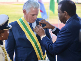 Recibe presidente de Namibia a su homólogo de Cuba