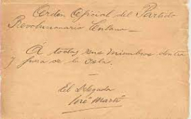 La orden de alzamiento firmada por José Martí